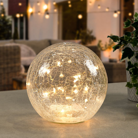 Crackled Glass Sphere with LED Light